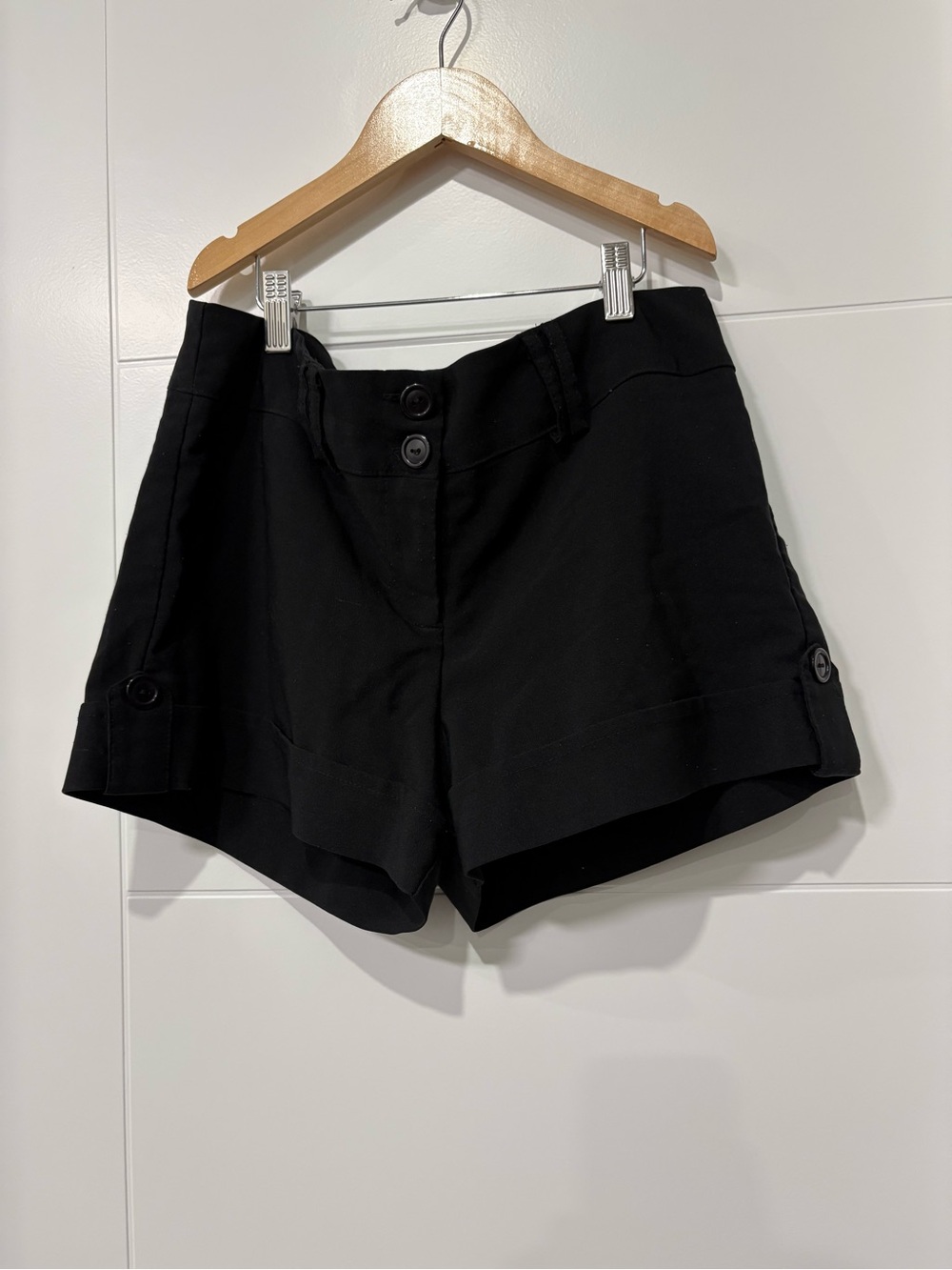 Valia Black High-Waist Button Front Shorts